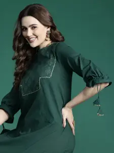 Sangria Ethnic Motifs Printed Gotta Patti Pure Cotton Kurta