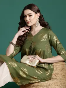 Sangria Women Ethnic Motifs Foil Print Pure Cotton Kurta