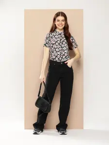 encore by INVICTUS Floral Printed Ruffle Detailed Casual Shirt