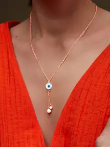 MINUTIAE Brass Rose Gold-Plated Evil Eye Necklace