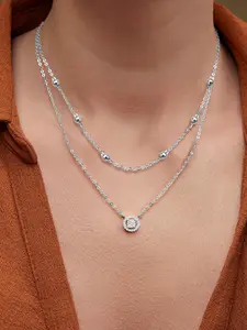 MINUTIAE Brass Silver-Plated Stones Studded layered Necklace