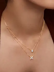 MINUTIAE Brass Gold-Plated Stones Studded Layered Necklace