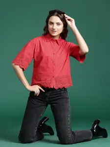 DressBerry Schiffli Embroidered Casual Shirt