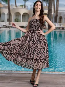 DressBerry Animal Print A-Line Midi Dress