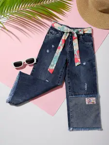 Macwin Girls Relaxed Fit Mid-Rise Mildly Distressed Light Fade Cotton Jeans