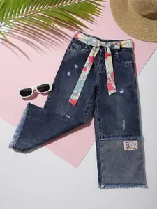 Macwin Girls Relaxed Fit Mid-Rise Mildly Distressed Light Fade Cotton Jeans