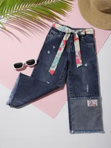 Macwin Girls Relaxed Fit Mid-Rise Mildly Distressed Light Fade Cotton Jeans