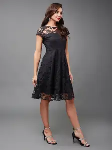 Miss Chase Floral Self Design Lace Fit & Flare Dress