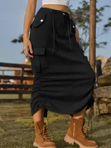 4WRD by Dressberry Black Denim Straight Midi Skirts