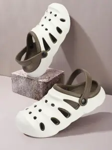 The Roadster Lifestyle Co. Men White Self-Design Back Strap Clogs