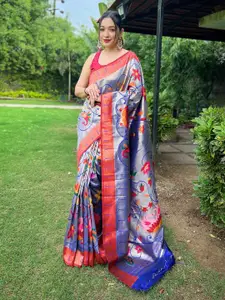 DEVATITHI Floral Woven Design Silk Blend Paithani Saree