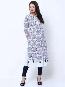 Vishudh Women Blue & Grey Printed A-Line Kurta