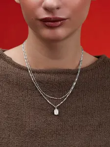 MINUTIAE Silver-Plated Stones-Studded Pendant Necklace With Chain