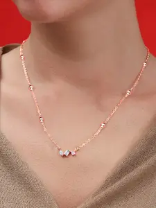 MINUTIAE Rose Gold-Plated Stones-Studded Pendant Necklace With Chain