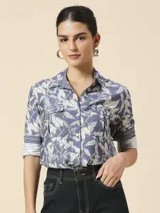 Chemistry Floral Printed Spread Collar Pockets Casual Shirt