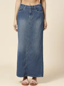 Chemistry Faded Pure Cotton Denim Straight Skirt
