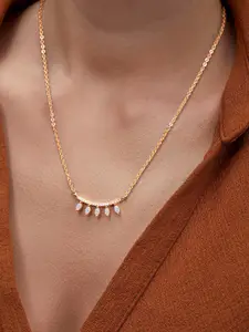 MINUTIAE Brass Gold-Plated Stones-Studded Pendant Necklace With Chain