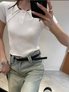 StyleCast Girls Solid Shirt Collar Cut Out Top