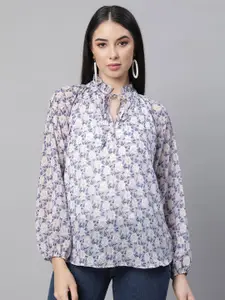 Global Republic Floral Print Tie-Up Neck Puff Sleeve Top