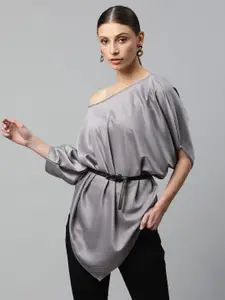 Global Republic One Shoulder Puff Sleeve Cinched Waist Top