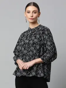 Global Republic Floral Print Puff Sleeve Cotton Top