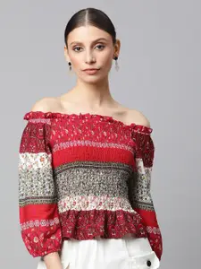 Global Republic Floral Printed Off-Shoulder Crepe Top