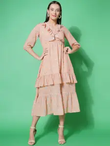 BAESD Floral Print V-Neck Ruffled Georgette Empire Midi Dress