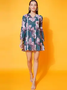 BAESD Floral Printed Georgette Fit & Flare Dress