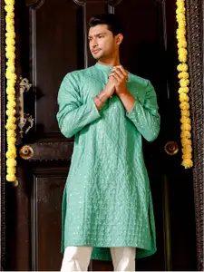 FILORI STUDIO Geometric Embroidered Mandarin Collar Thread Work Straight Kurta