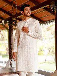 FILORI STUDIO Mandarin Collar Embroidered Thread Work Sequinned Detail Regular Straight Kurta