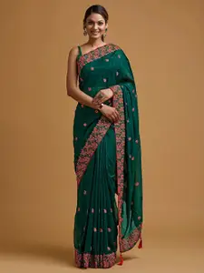 Trendmalls Floral Embroidered Silk Blend Saree