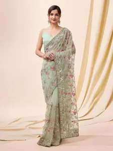 Trendmalls Embellished Embroidered Net Heavy Work Saree