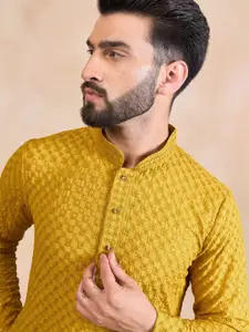 House of Pataudi Ethnic Motifs Embroidered Sequinned Mandarin Collar Straight Kurta