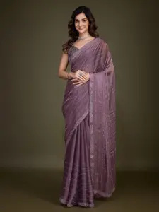 Trendmalls Embellished Beads and Stones Satin Heavy Work Saree