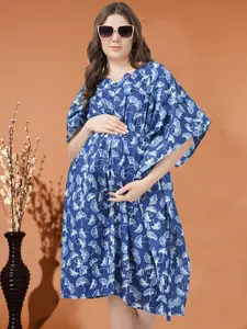 angloindu Floral Printed Pure Cotton Maternity Kaftan Dress
