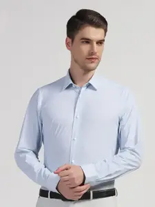 Blackberrys TechPro Men Blue Printed Formal Shirts