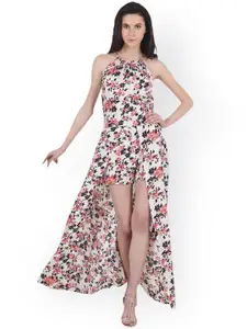 SCORPIUS Women Off-White & Pink Printed Fit and Flare Dress