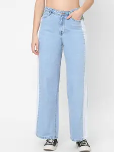 Kraus Jeans Women Wide Leg High-Rise Clean Look Side Stripes Detail Pure Cotton Jeans