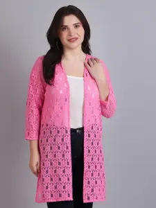 Dressitude Self Design Open Front Longline Cotton Shrug