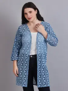 Dressitude Self Design Cotton Longline Open Front Shrug