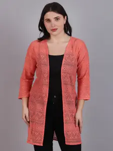 Dressitude Self Design Open Front Longline Cotton Shrug