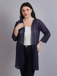 Dressitude Self Design Open Front Longline Cotton Shrug