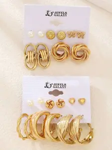 Jewels Galaxy Set Of 11 Gold-Plated Contemporary Studs Earrings