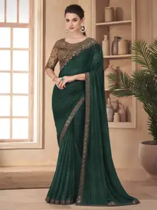Trendmalls Striped Sequinned Pure Chiffon Saree