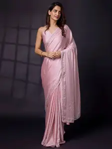 Trendmalls Embellished Beads and Stones Satin Heavy Work Saree