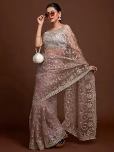 Trendmalls Ethnic Motifs Sequinned Net Heavy Work Saree