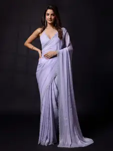 Trendmalls Embellished Beads and Stones Pure Chiffon Saree