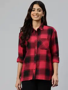 One Femme Comfort Tartan Checked Relaxed Fit Casual Shirt