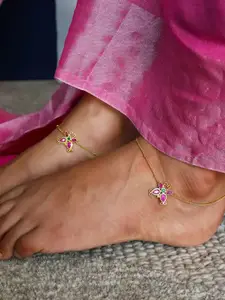 Unniyarcha Gold-Plated 92.5 Silver Artificial Stones and Beads Anklet