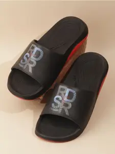 The Roadster Lifestyle Co. Men Black Graphic Printed Leather Slider